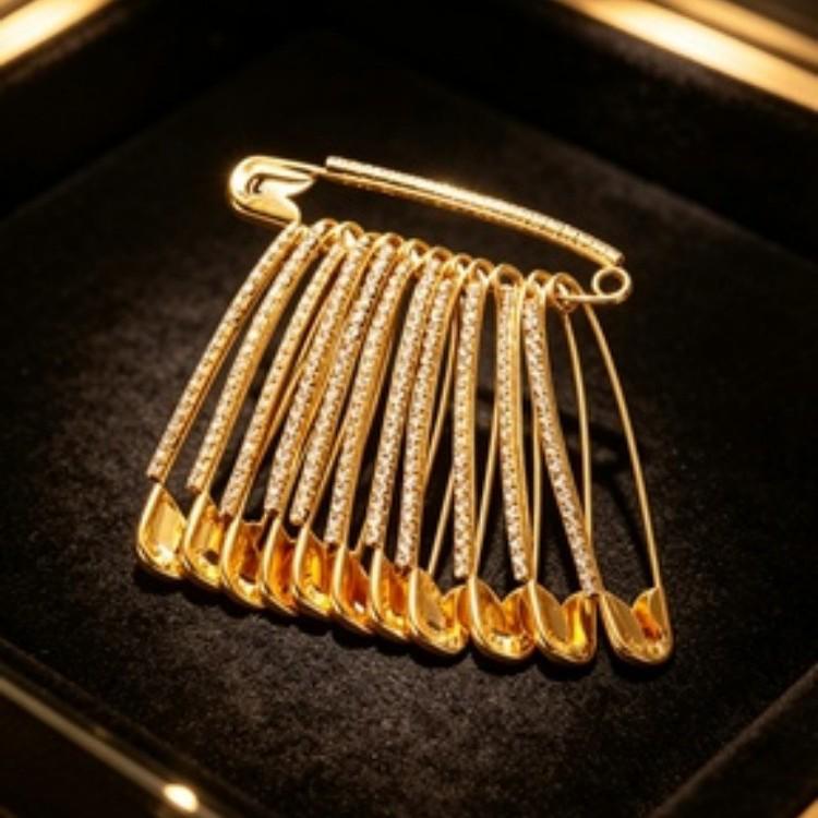 Elegant Gold Rhinestone Tassel Brooch for Dresses & Suits