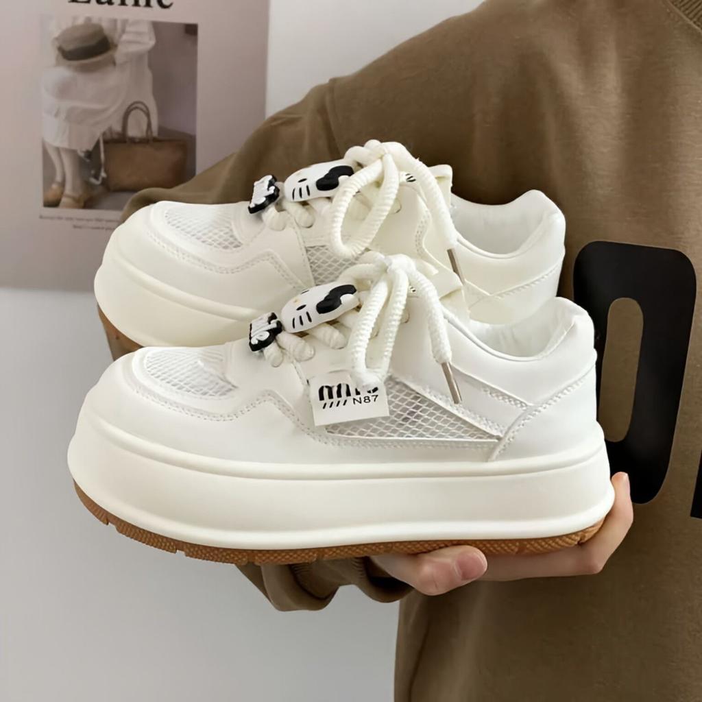 Students summer single mesh breathable big head muffin little white shoes children thick soles 2025 new popular casual net shoes