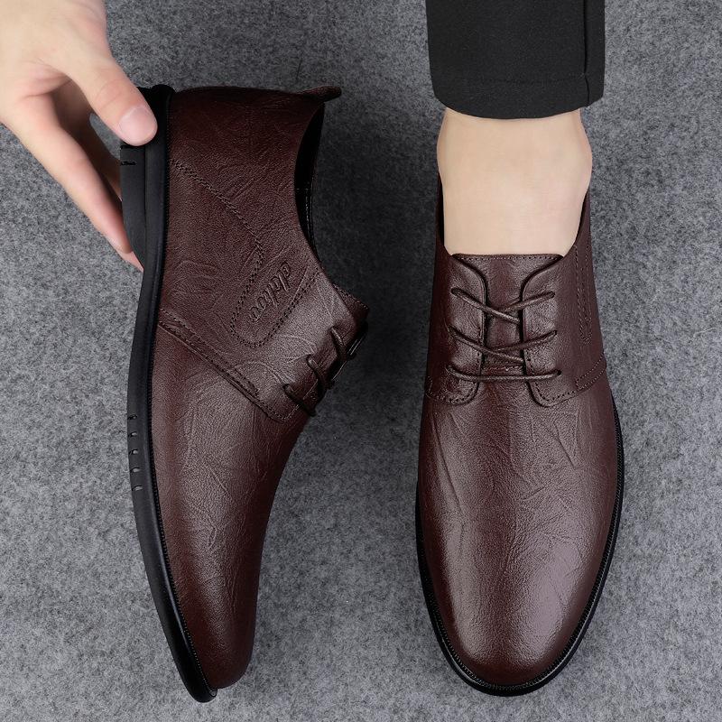 Cowhide casual leather shoes men's formal wear men's shoes work shoes men's breathable green shoes