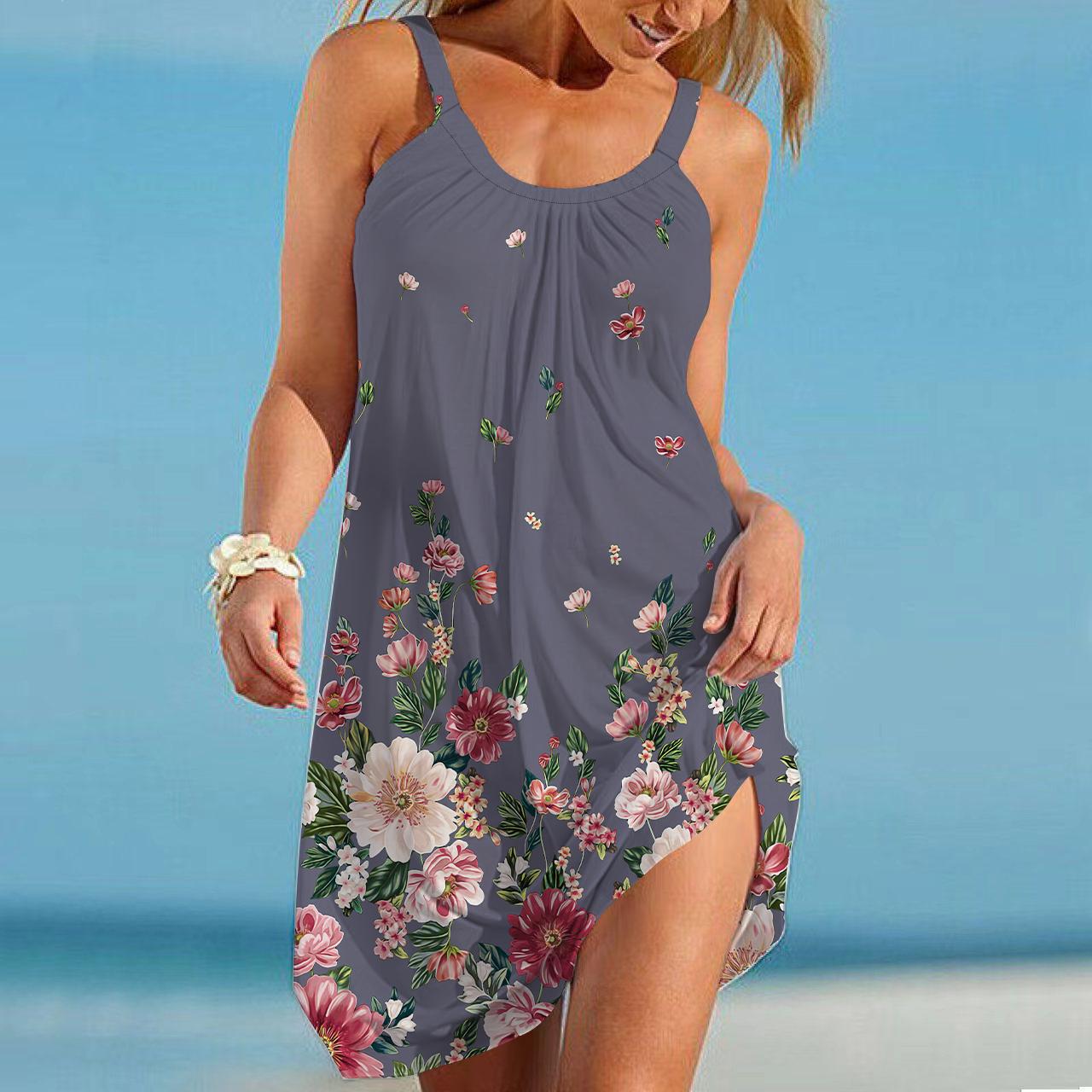 

Пляжная одежда Мини-платье с принтом плавающих цветов Повседневное современное платье без рукавов Свободный крой для улицы Повседневное летнее 6XL серый