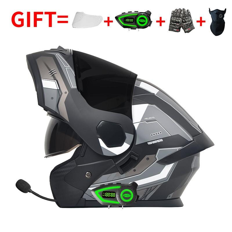 Bluetooth-Enabled Full Face Motorcycle Helmet With Dual Visors DOT 3C Certified All-Season Flip-Up Design Men Women