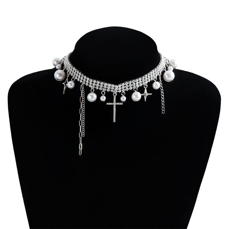 Fashion Elegant White Pearl Collar Choker Necklace For Women Beaded Handmade Wedding Banquet Night Club Necklace Vintage Jewelry