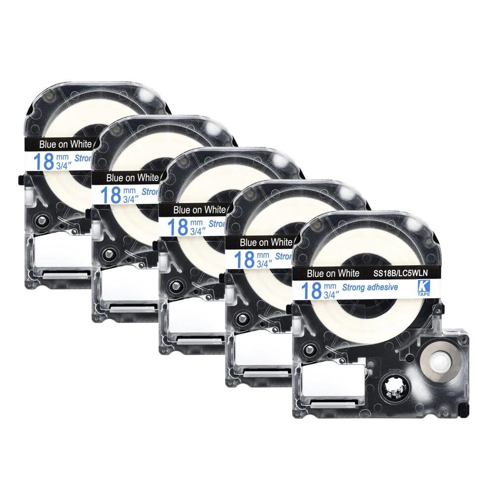 5 pachete de bandă de etichete Epson compatibilă multicoloră de 18 mm LC-5WBN / SS18KW SC18RW SD18K SC18YW pentru imprimanta Epson LW300 LW400 500 600
