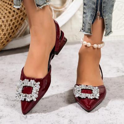 Women's Shoes Closed Toe Women's Sandals Elegant Dress Sandals Women Crystal Square Button Slip On Low Heel Shoes Female