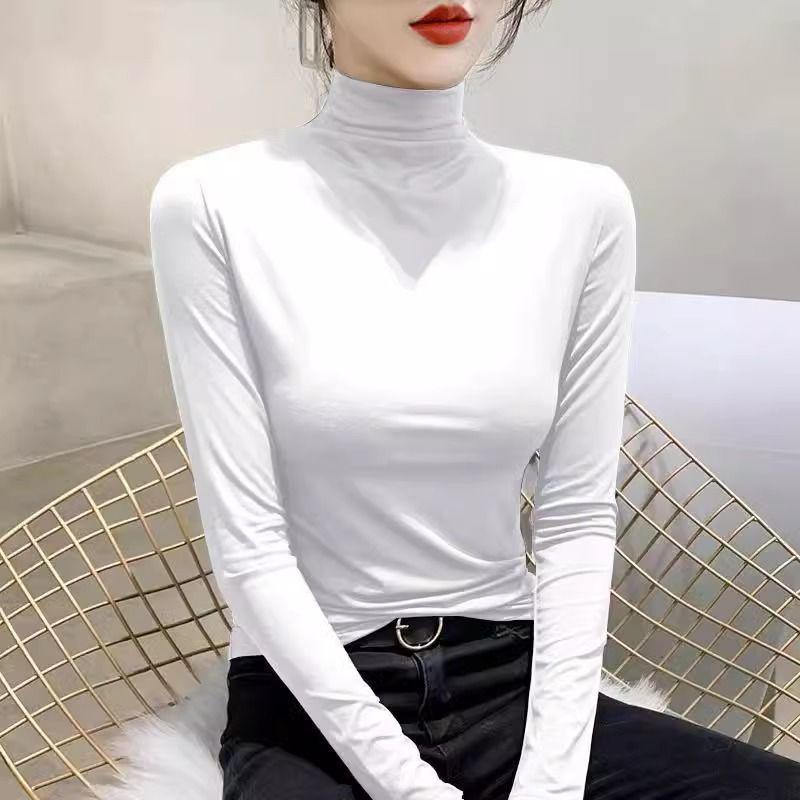 2025 Slim Fit High Neck Long Sleeve Top - Stylish and Versatile for Autumn/Winter in Black