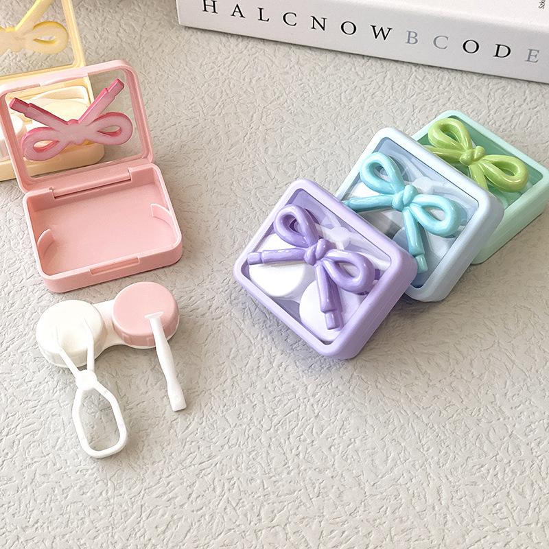 1Set Mini Contact Lenses Box Purple Pink Candy Color Contact Lens Case with Bow Decoration for Women Holder Eyewear Accessories