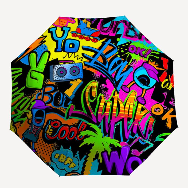 1pc Graffiti Urban Automatic Opening/Closing Umbrella with Operation & Windproof Canopy yy260311029