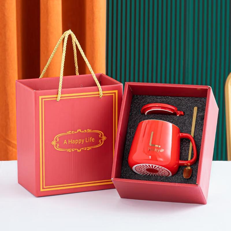 HANDUNYOU Lucky Red Glass Tea Mug Set