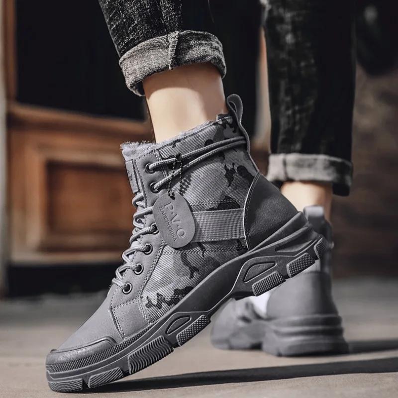 New Boots for Men Camouflage Ankle Boot Breathable Canvas Casual Boot Winter Warm Cotton Boots for Men High-top Sneakers