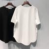 Women's Black Oversized Short Sleeve T-Shirt Side Heart Detail Curved Hem Casual Loose Top