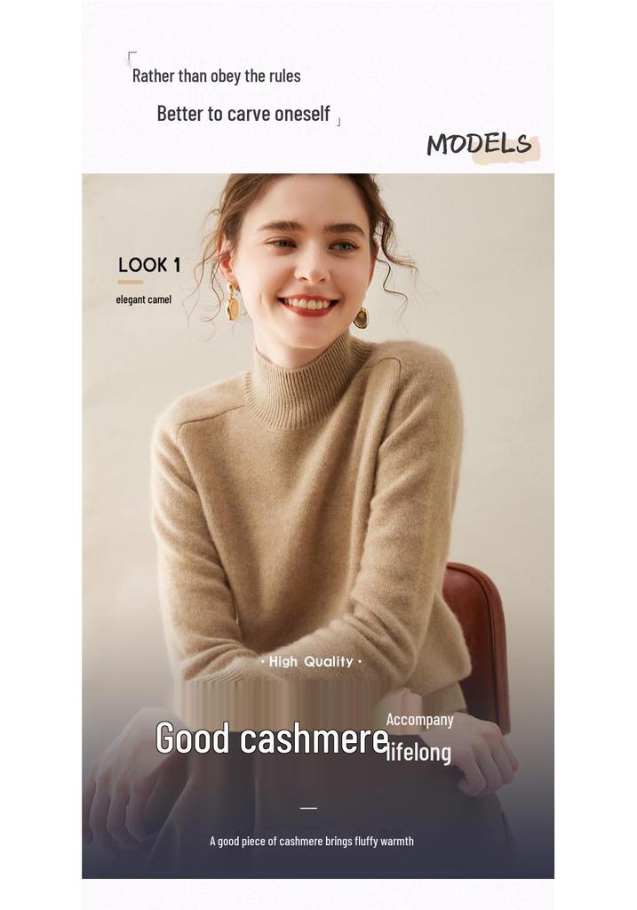 Women’s Thick Cashmere High Collar Knit Sweater – Autumn/Winter Saddle Shoulder Layer