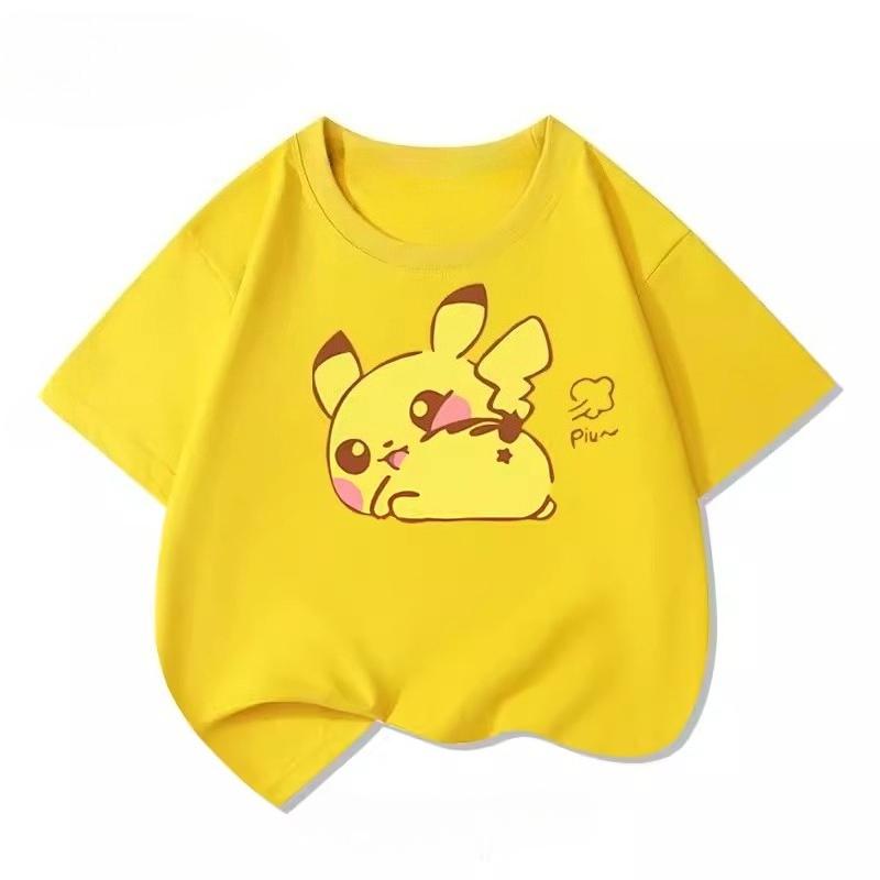 Potdemiel Summer New Pikachu Print Childrens Cotton TShirt Boys and Girls Comfortable and Breathable Childrens TShirt