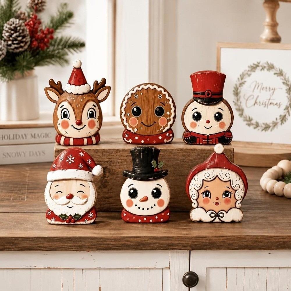 Snowman Christmas Tabletop Figure Wooden Freestanding Mantel Figure Mantel Decor