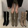 Tall Boots Women's Boots Small Boots French Vintage Brown Pile Boots Cowboy Boots Summer and Autumn