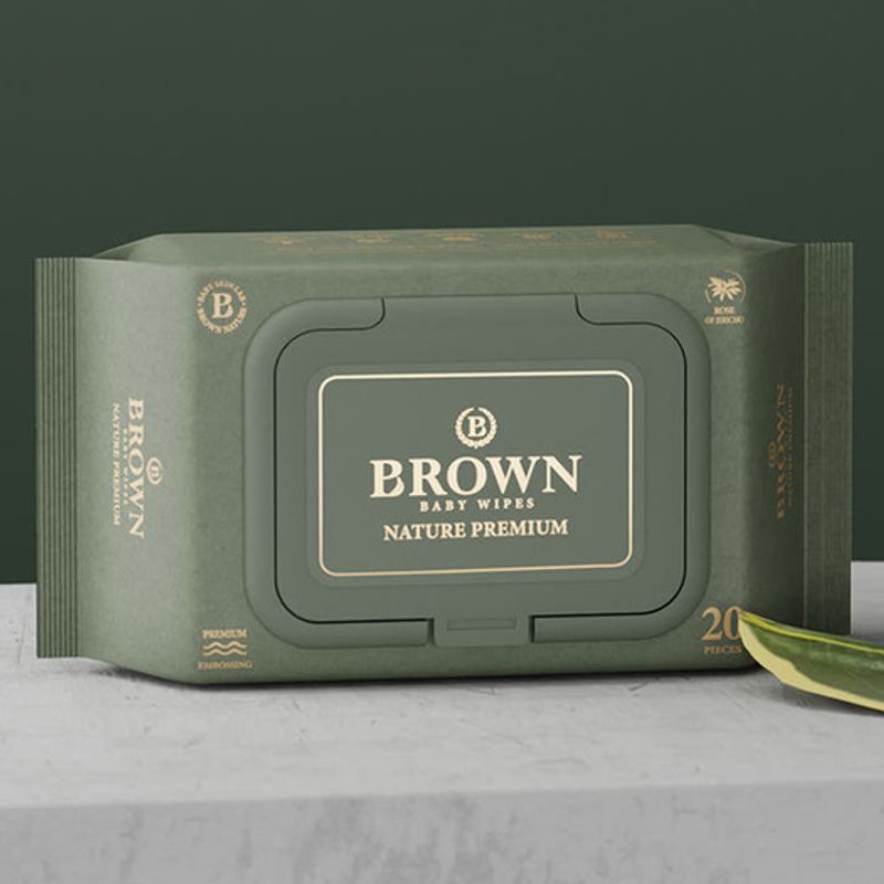 BROWN Brown Nature Premium Baby Wipes 20 Sheets, 12 Packs with Portable Caps 12 packs