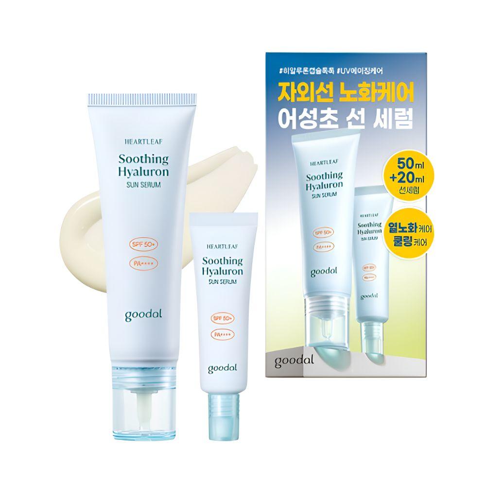 GOODAL Heartleaf Calming Hyaluronic Sun Serum SPF50+ PA++++ 50ml + 20ml Set Soothing Hydrating Sunscreen