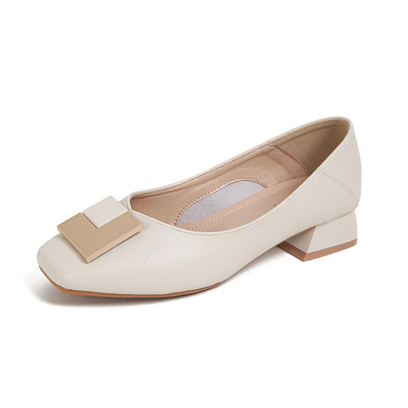 Lady single shoes women's shoes new popular retro commuter soft leather square head medium high heel grandma shoes