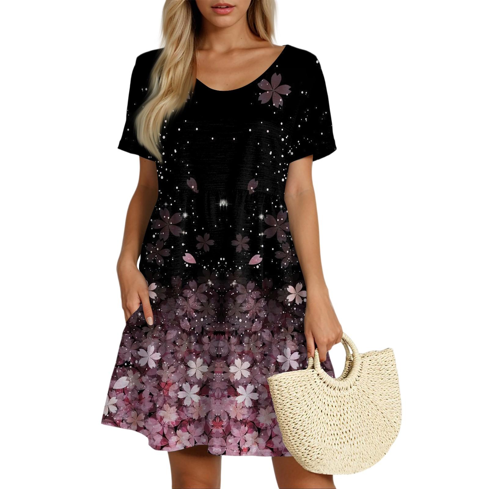 

Women s Casual Fashion Round Neck Neck Short Sleeve Vintage Cake Dress L чёрный