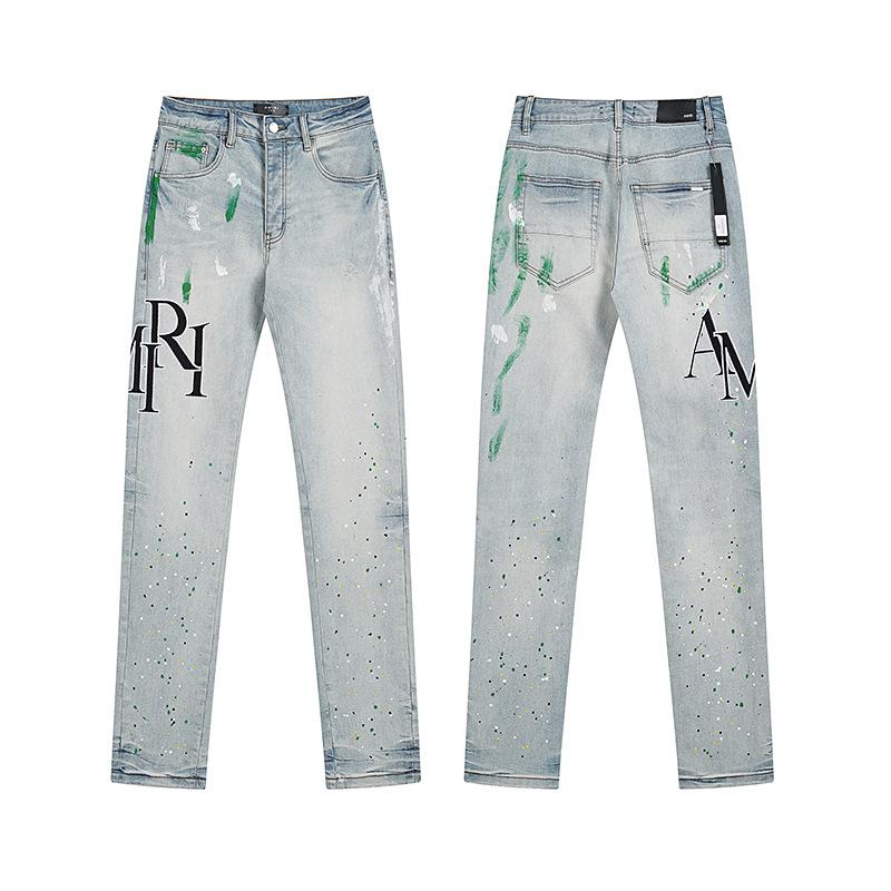 Purple Brand Ink Printing Meichao High Street Retro Ripped Casual Trend Denim Horn Pants Small Feet