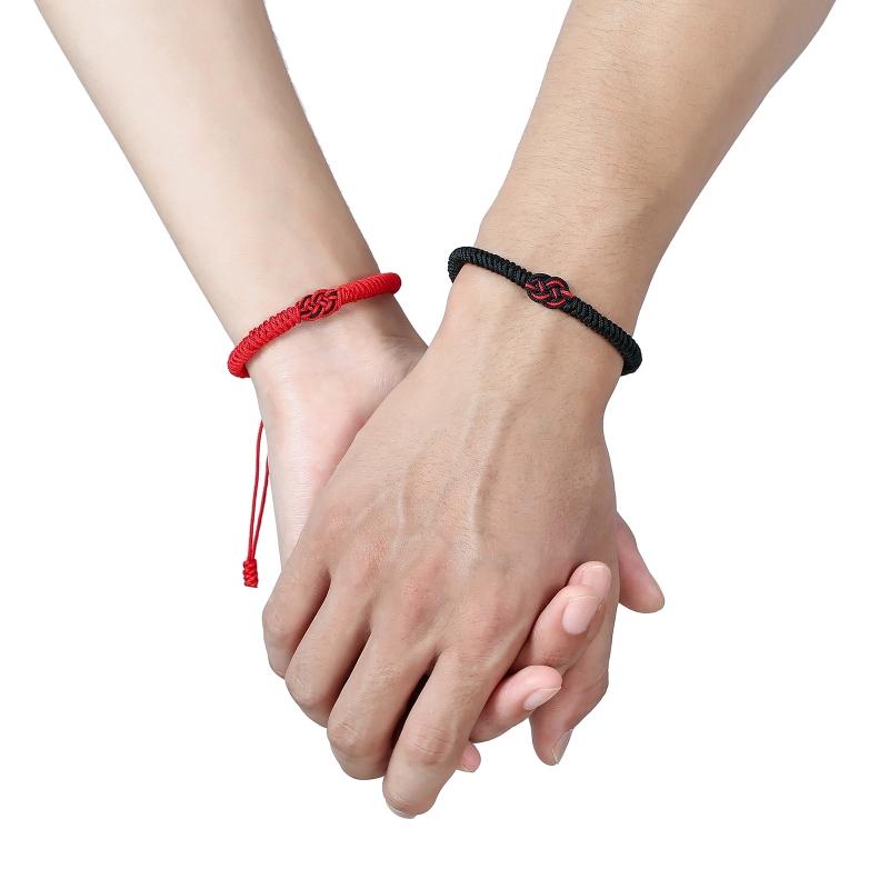 2 Stück Partnerarmbänder Handgefertigt Schwarzes Rotes Band Gemischt Unendliche Liebe Glücksbringer-Armband zum Schutz von Freunden Lieb