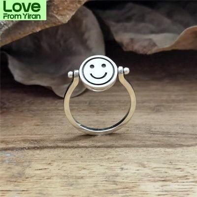 Drehbare doppelseitige Smiley-trauriges Gesicht Ringe für Frauen Männer drehen Anti Stress Angst Ring Unisex Fingerring Freundschaft Schmuck