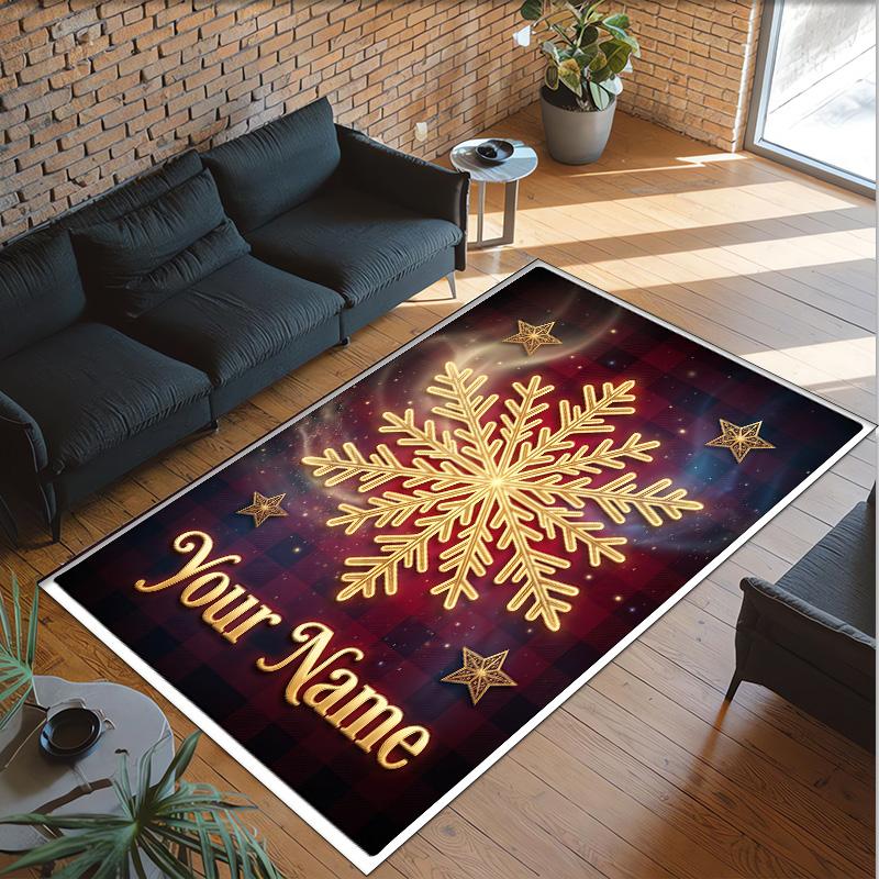 Snow Theme Crystal Velvet Floor Rug Personalized Custom Name Text Warm Carpet Home Decoration