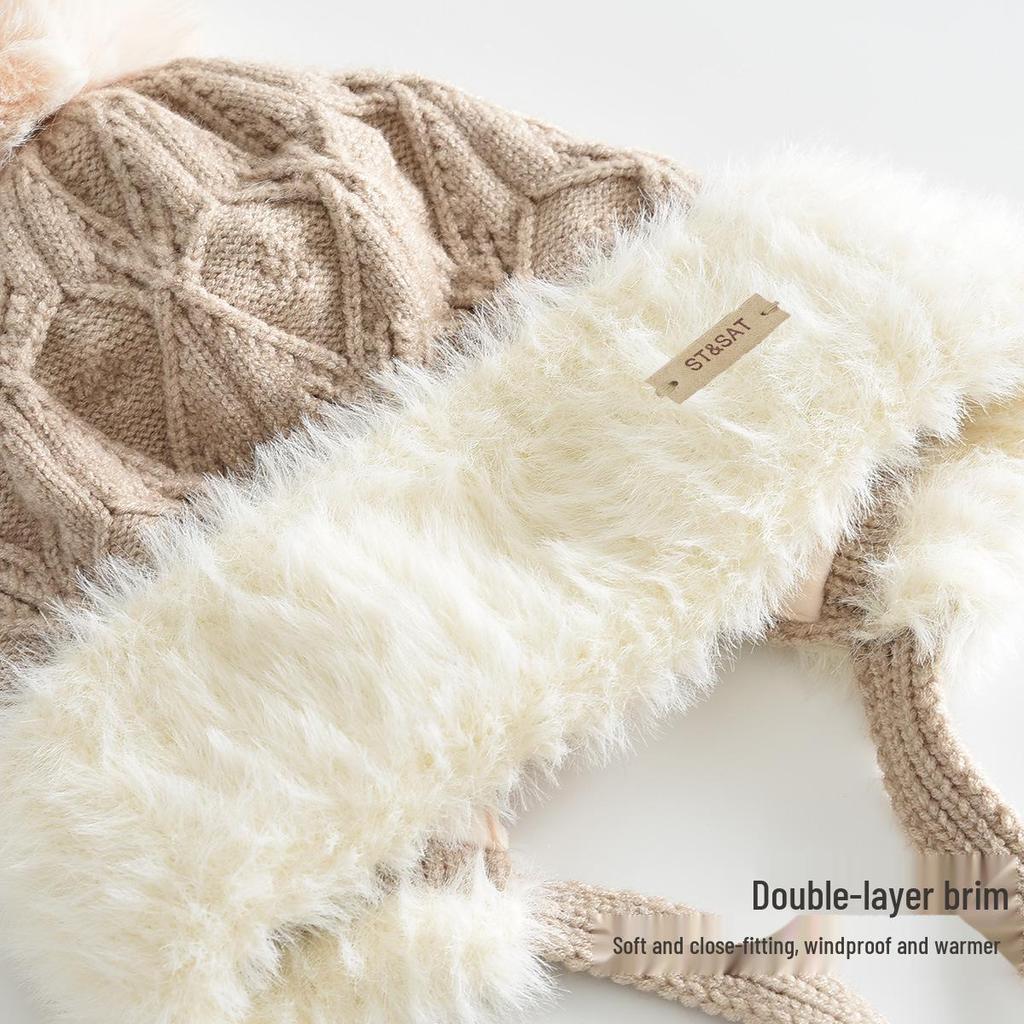 Kids' Knit Pom-Pom Hat: Warm, Windproof, Thickened for Autumn and Winter