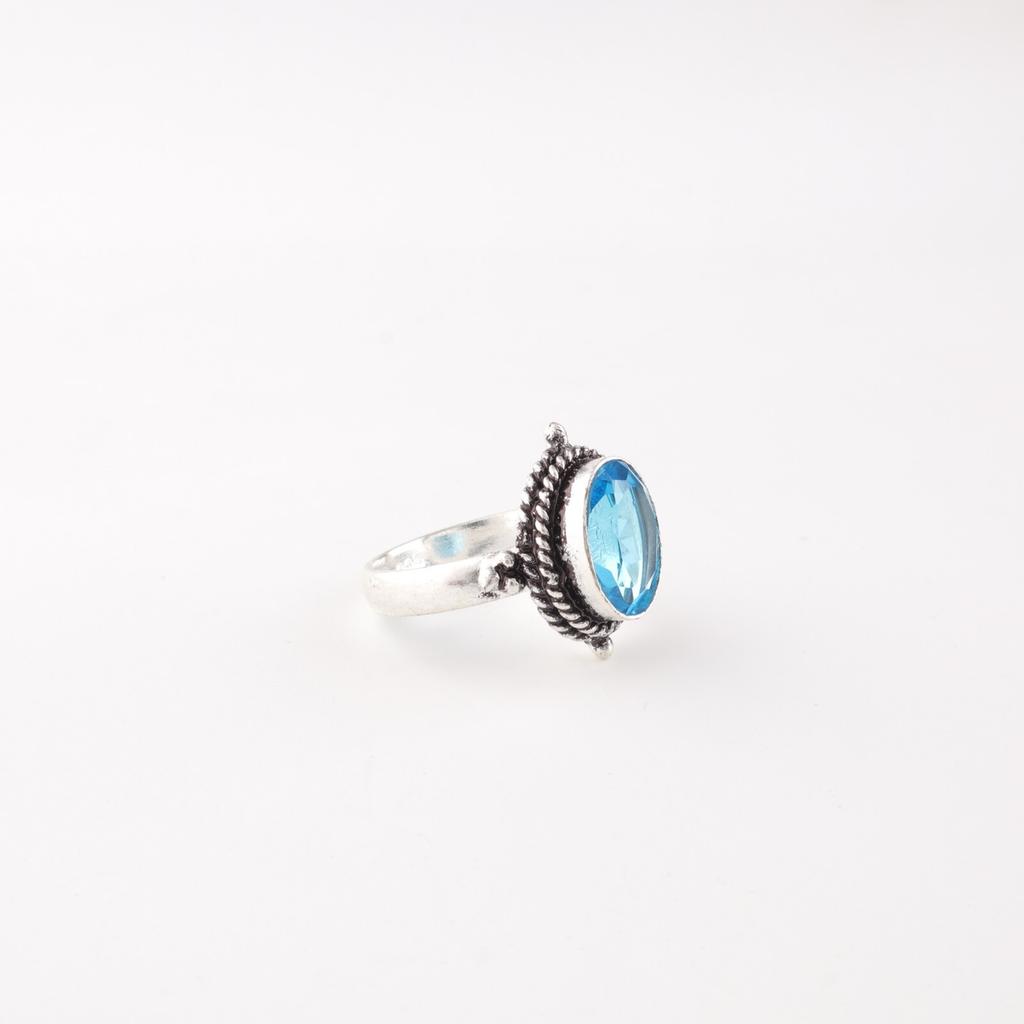 Swiss Blue Topaz Gemstone 925 Sterling Silver Jewelry Handmade Beautiful Ring RR-9-5