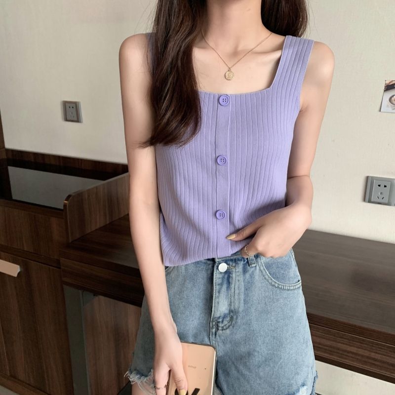WTEMPO Women's Summer Design Knitted Camisole Vest Loose Fitting Bra Cover Sleeveless Short Top