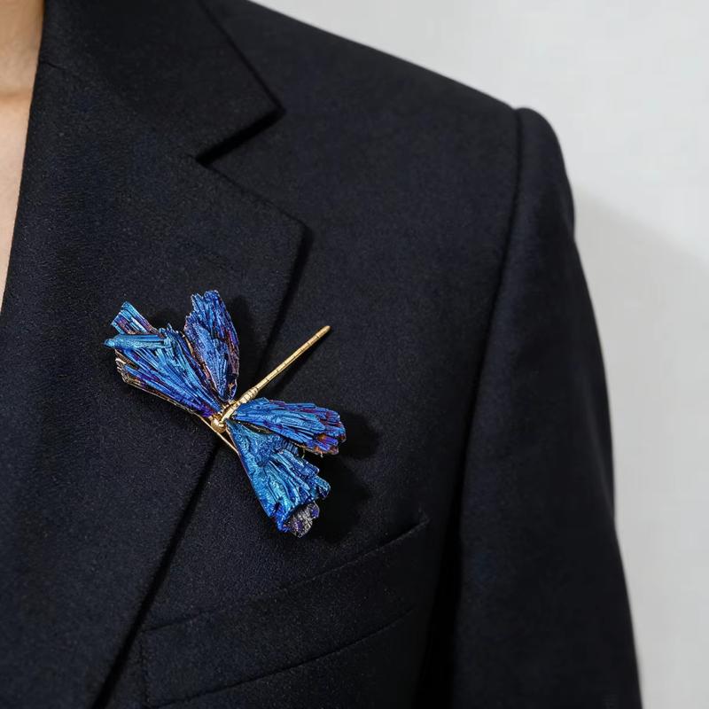 1Pcs Natural Electroplated Blue Black Tourmaline Crystal Brooch | Handmade Healing Energy Stone, Diy Decor, Perfect Mother'S Day