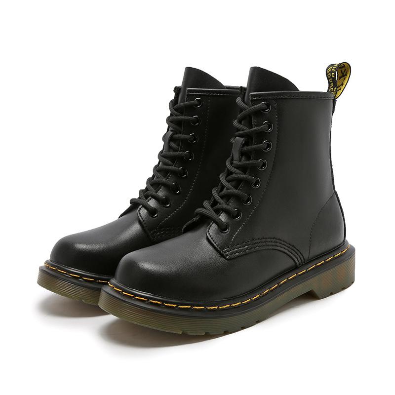 [Customized] Martin Boots Short Boots Women's Autumn and Winter Boots OEM Locomotive Flat-bottomed Knight Boots Lace-up Leather Boots