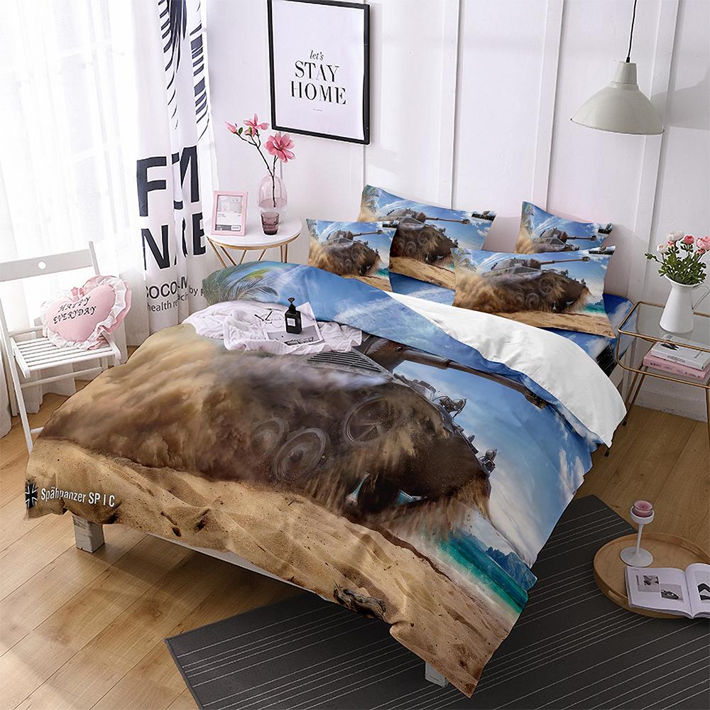 Tank King Queen Duvet Cover Camouflage Military Tank Bedding Set for Teens Adults Weapons of War 2/3pcs Polyester Quilt Cover