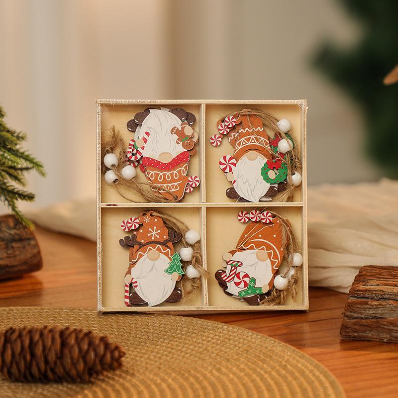 Christmas decorations wooden box 12pcs wooden Santa pendant gingerbread man decoration Christmas gift