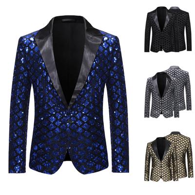 Herrenanzug, Smoking, Partymantel, Pailletten, Gentleman-Blazer, Jacke, Ein-Knopf-Anzug