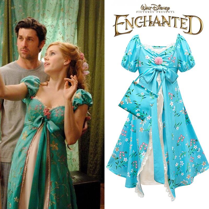 2 Enchanted Kids Giselle Cosplay Costume Dress Bag Outfit Carnival Roleplay Girl