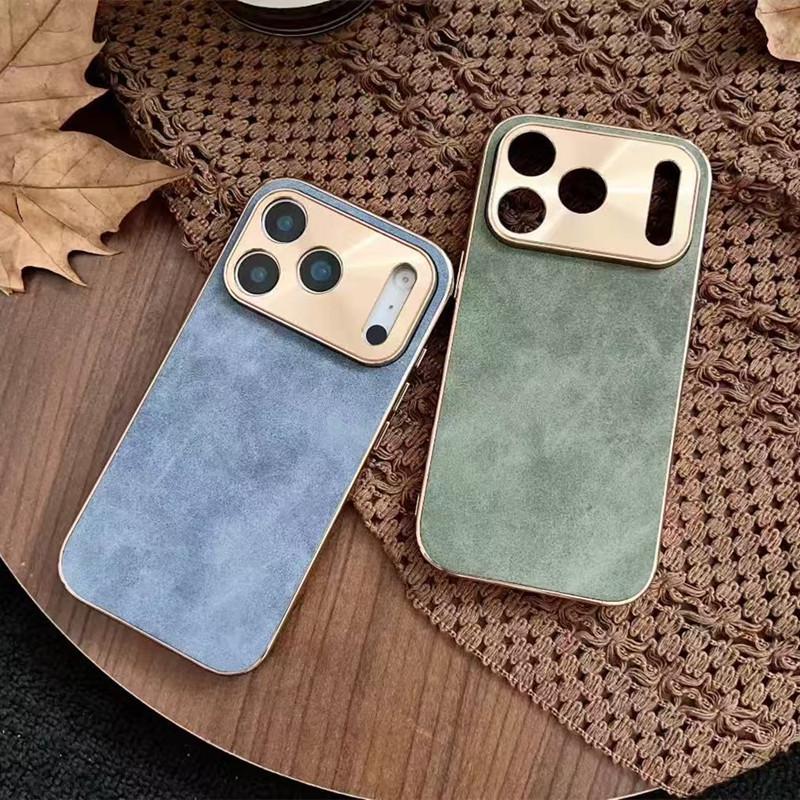 Compatible with Apple 17 Pro Max/16/15: Lambskin Leather Electroplated Metal Lens Drop-proof Case.