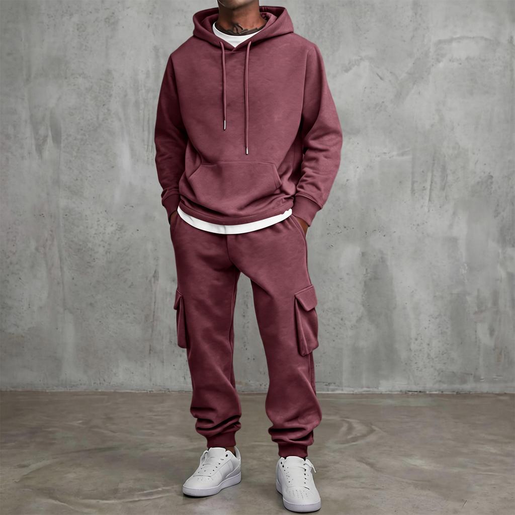 Men's 2-Piece Zip-Up Jacket and Cargo Pants Set Color Elastic Waist Tapered Leg Outdoor Casual Sportswear