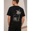 Men's Black Short Sleeve T-shirt with Tropical Palm Tree Graphic Print, Relaxed Fit Crew Neck Cotton Tee for Casual Summer Beach Wear