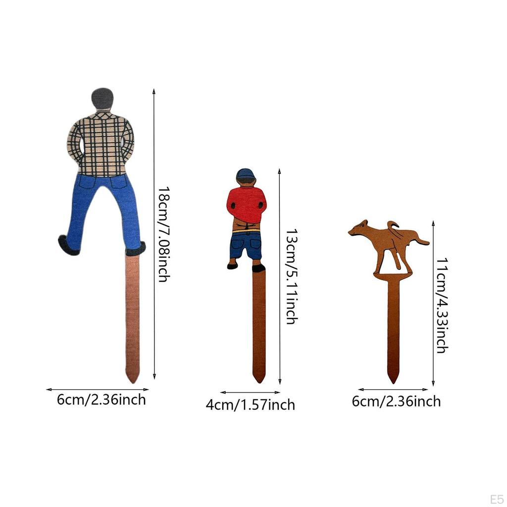 3 Pieces Potted Plant Wooden Plaque Garden Decoration Dad, Son and Dog Ornament Creative Fun