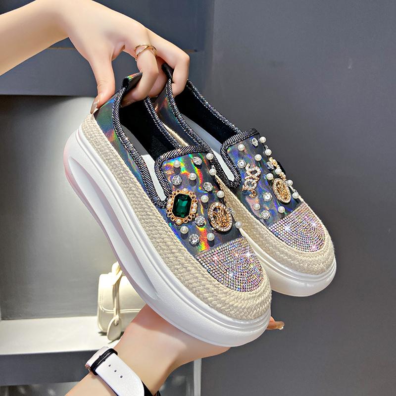 Women's Beaded Sports Shoes Luxury Water Diamond Decoration Women's loafers Designer Platform Casual Shoes Zapatillas Mujer