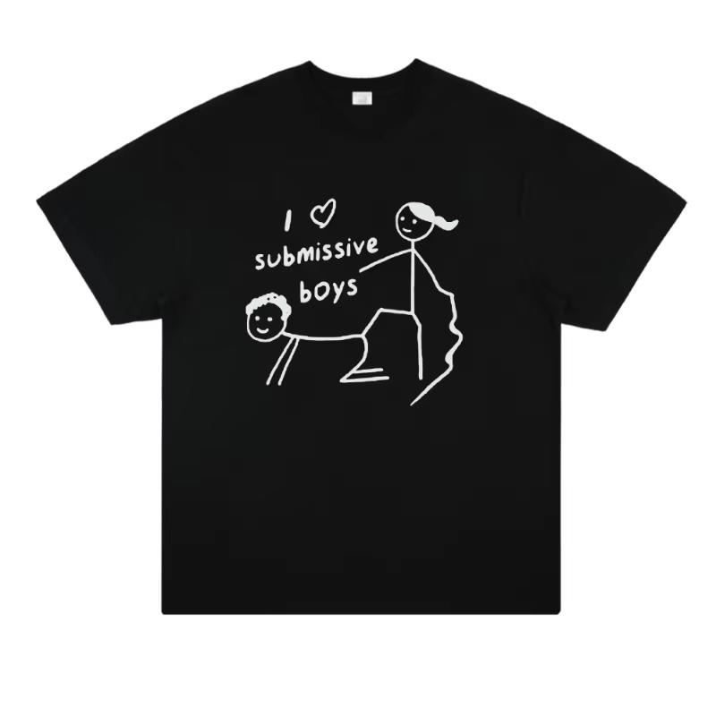 

I Love Submissive Boys American-style Fun Pure Cotton Printed Short-sleeved Vintage Loose T-shirt Trend Unisex Fashion Street... S разноцветный