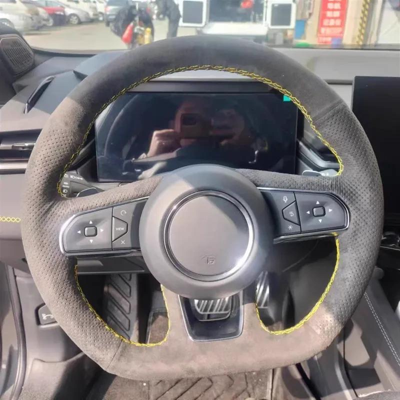 ized Hand Sewing Car Steering Wheel Cover Suede Braid Non-Slip Interior Accessories For Lynk & Co 03 Model