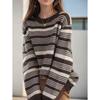 Tooxika Women's Clothing 2024 Autumn And Winter New Contrast Color Striped Pullover Sweater Top Round Neck Contrast Color Sweater For Women