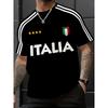 Men's Crew Neck T-shirt With "ITALIA" Print Soft And Breathable Suitable For Outdoor Sports Casual Wear And Holiday Celebrations