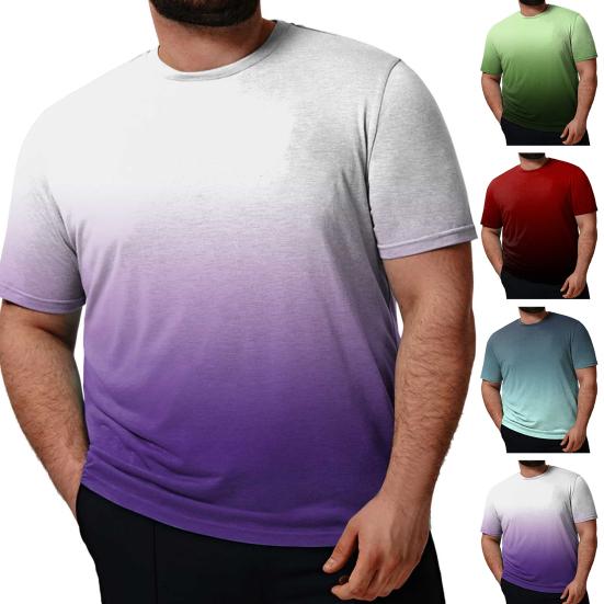 Men Gradient Color T-Shirt Short Sleeve Round Neck Summer Top Plus Size Urban Style Loose Tee Shirt for Daily Wear Party Office Beach