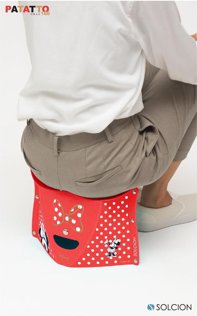 PATATTO180 Disney Folding Chair Capacity Easy to Folds Patatto Disney in [SOLCION Official] (Minnie Red) [Weight 100kg] Carry, Thinly, [Made Japan]