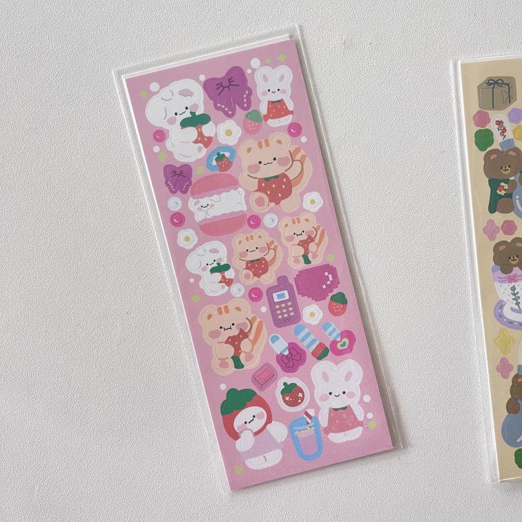 Korean I-pop Cute Bear Laser Flash Sticker Star Chasing Small Card Decorative Material Sticker Goo Card Sticker