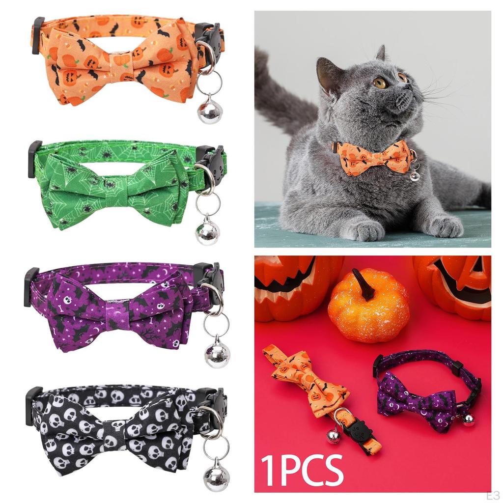 Cute Halloween Cat Collars with Interchangeable Bow Tie for Small and Medium-sized Kittens
