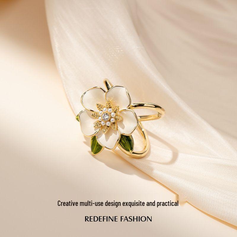 Pearl Camellia Brooch: Elegant Floral Pin for Discreet Coverage