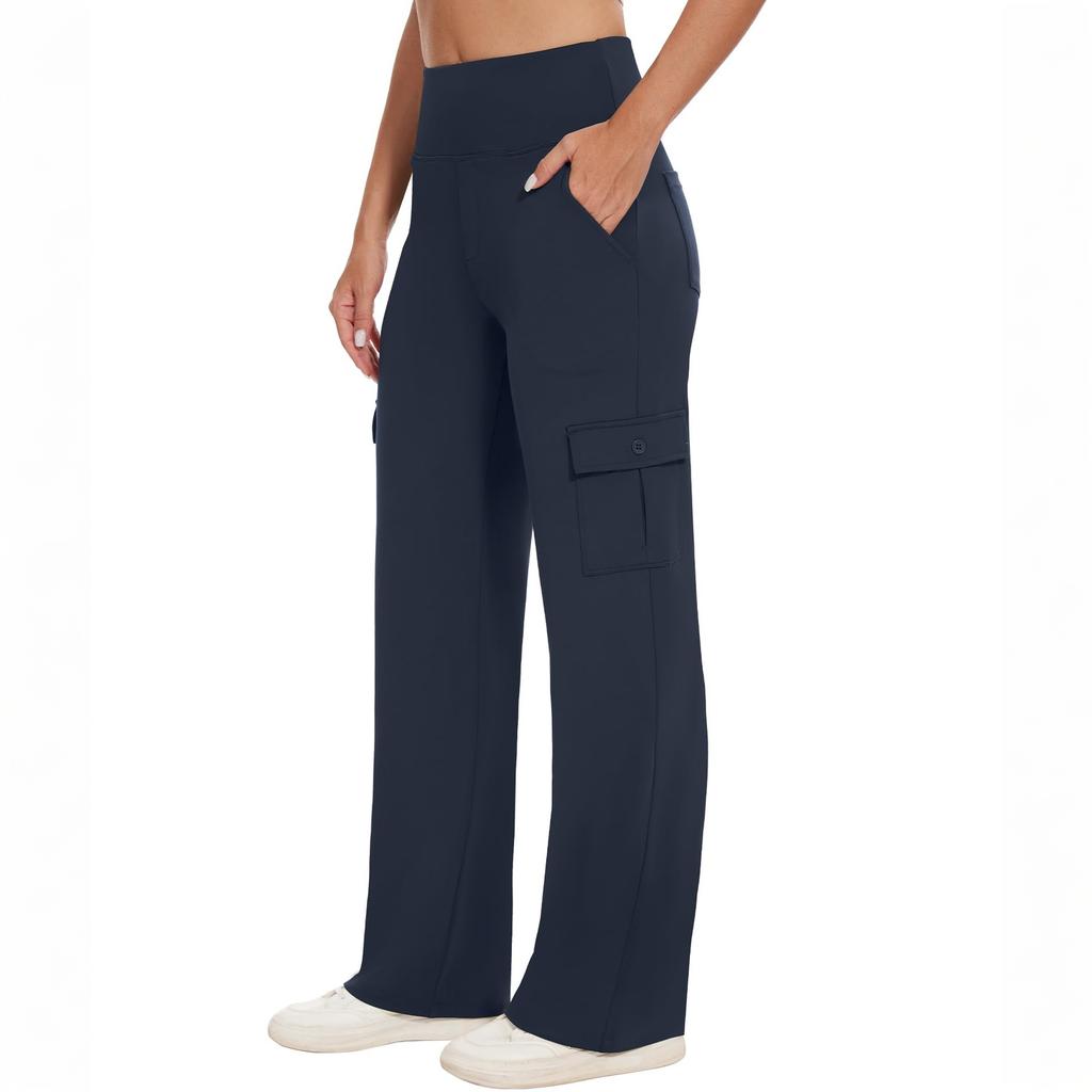 Women High Waist Cargo Pants with Pockets Stretchy Wide Leg Work Pants Casual Utility Travel Trousers for Business Outdoor Activities